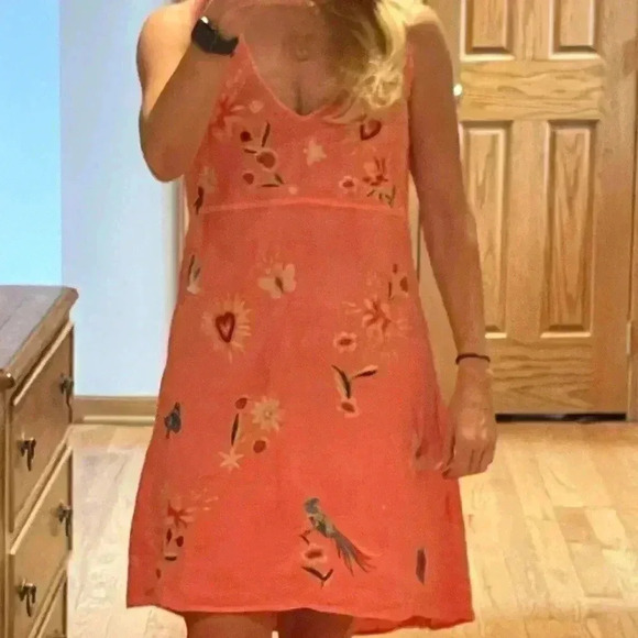 Johnny Was Adara Linen V Neck Coral Embroidered Tank Dress Size XXS/XS - Picture 5 of 16